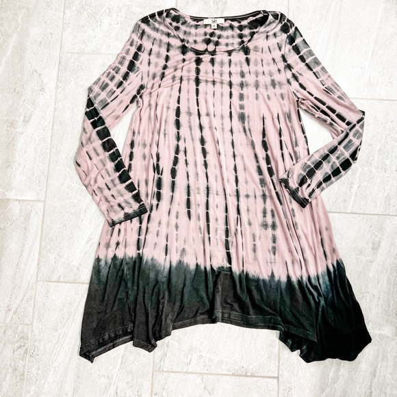 YA Los Angeles Purple and Black Tie Dye Long Sleeve Jersey Dress Size Medium - Picture 5 of 9